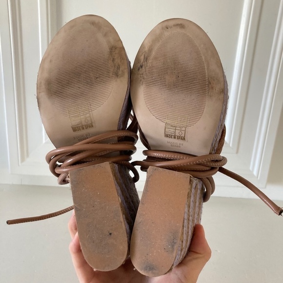 Anthropologie Raffia Platform Brown & Lavender Heeled Wedge Sandals Sz 38 - Picture 8 of 9